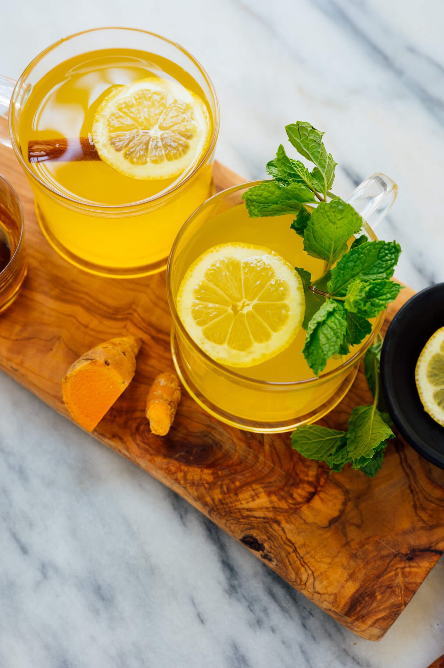 turmeric tea with optional garnishes